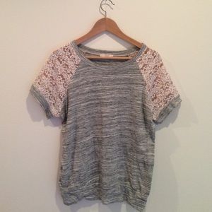 Le Lis grey and lace tee shirt. Size S-M