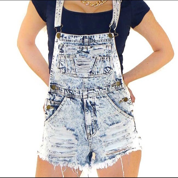 acid wash overalls shorts