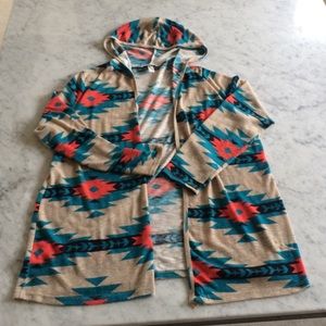 Aztec Print Hooded Cardigan