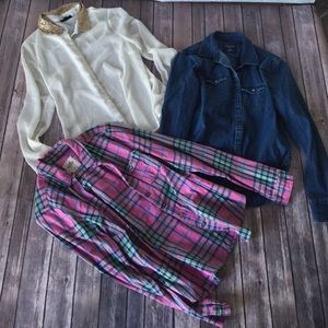 Bundle of 1 flannel and 2 button downs