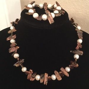 Genuine Biwa and freshwater pearls necklace set