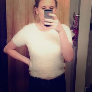 Fuzzy White Semi-Cropped Sweater!