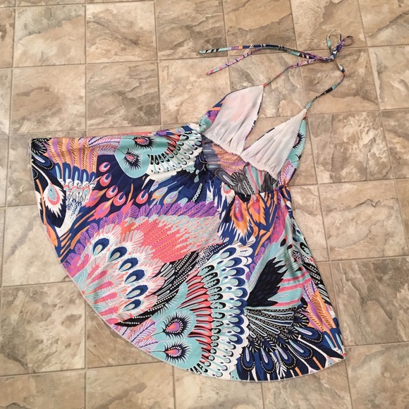 NWOT OXFORD CIRCUS Satin feather halter top - Picture 2 of 7