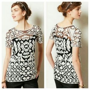 Anthropologie Embroidered Mesh Rococo Tee