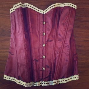 Burgundy and white detail overbust corset boning