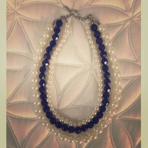 3 layer pearl & black onyx crystal bead necklace