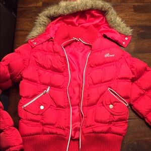 Guess red puffer coat size Large