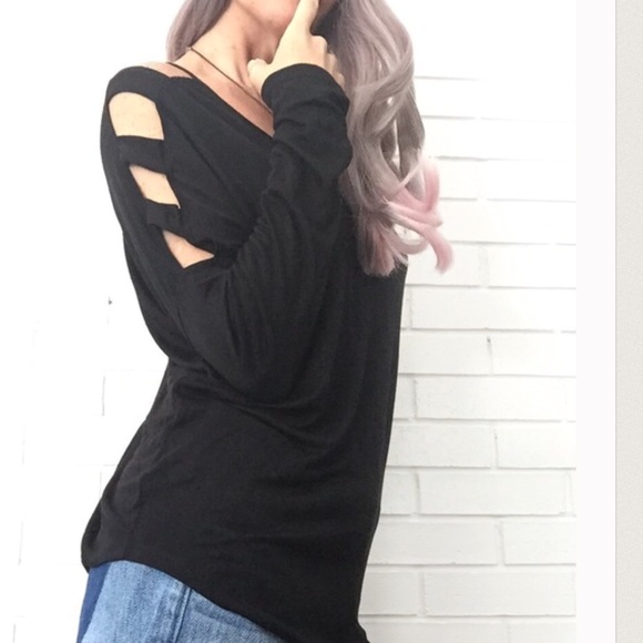 🔴BOGO FREE🔴 Black Cold Shoulder Open Panel Top - Picture 2 of 4