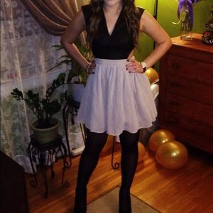 Leather and chiffon cut out dress