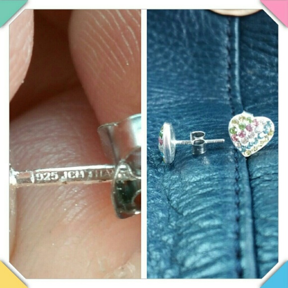 NEW Sterling Silver Rainbow Heart Earrings 925 - Picture 2 of 3