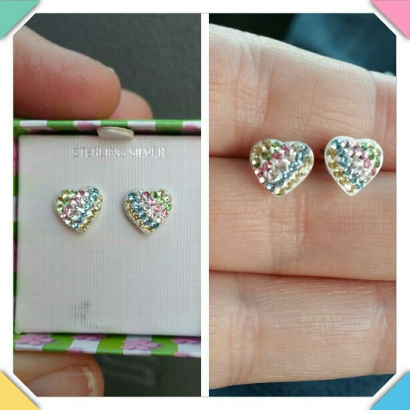 NEW Sterling Silver Rainbow Heart Earrings 925 - Picture 3 of 3