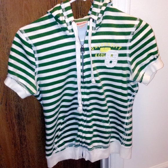 Short sleeve striped zipped hoodie jacket!