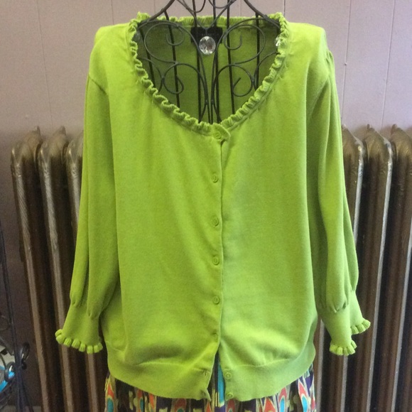 LEMON GRASS GREEN RUFFLE EDGED CARDIGAN XL