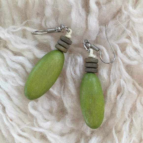 Wooden grass green earrings