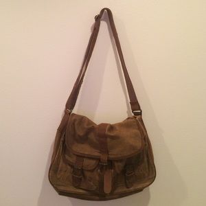 Brown canvas and leather messenger bag