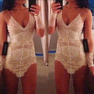 Boutique Nude & White Lace Dress