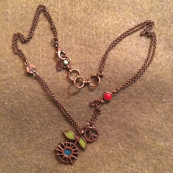 Lucky Brand Flower & Peace Necklace
