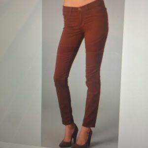 J BRAND RED MID RISE TWILL SKINNY JEANS