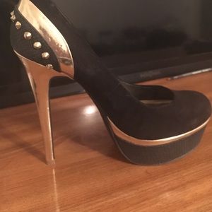 Black and gold heels