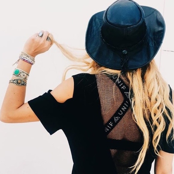 LF black v-neck mesh off the shoulder top