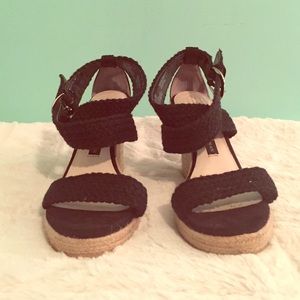 Black cross cross espadrille wedges