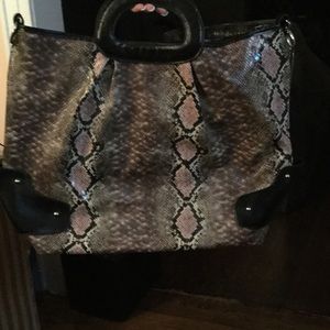 Oversized faux snakeskin tote
