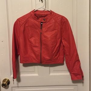 Coral faux-leather jacket
