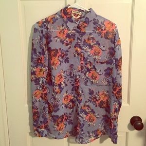 Floral chiffon button up shirt