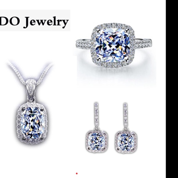 New real 925  silver necklace/earrings/ring set