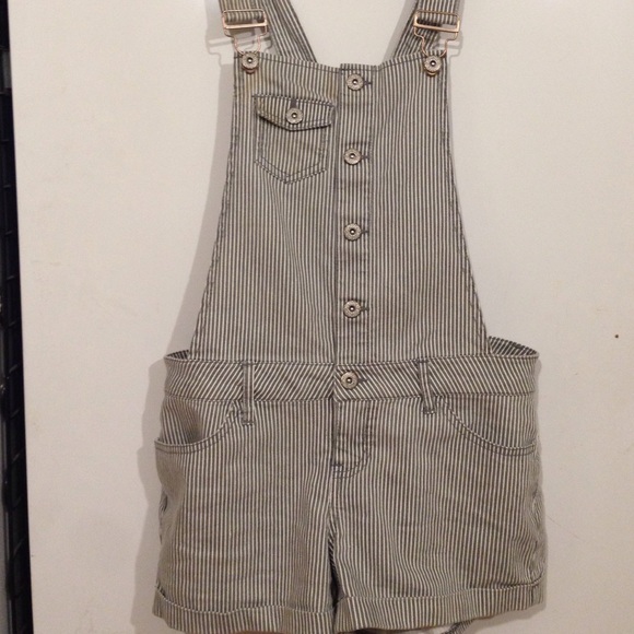Pinstriped overall shorts