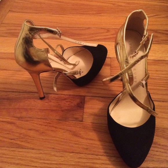 Ivanka Trump heels black suede with Gold.
