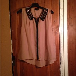 Sleeveless Top with Embellished Collar