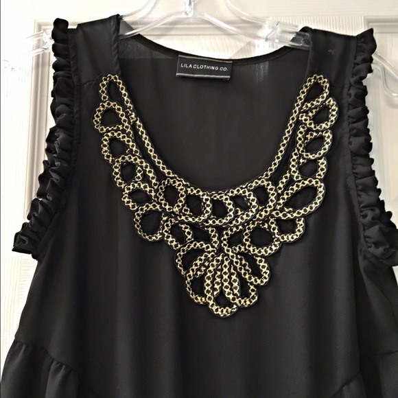 ruffled tank with gold embroidery! Last chance! - Picture 3 of 4