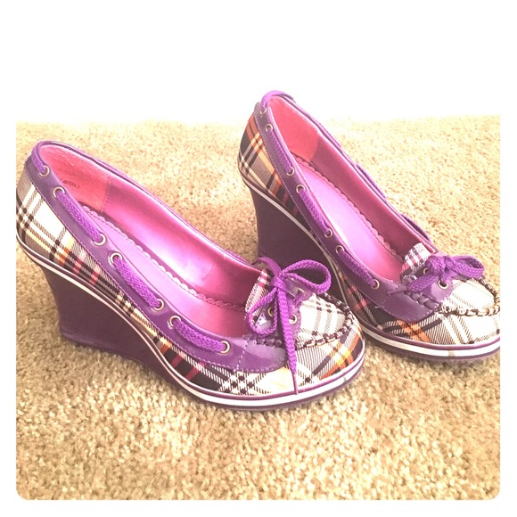 Purple Plaid Sneaker Wedges