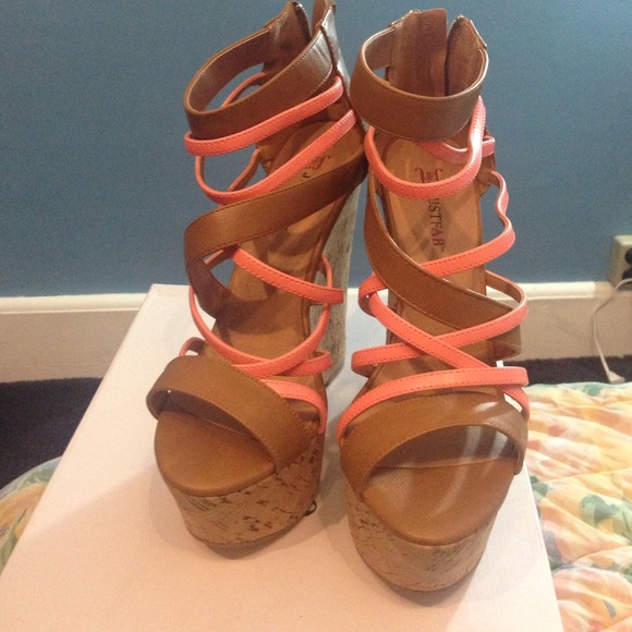 Brown and peach laces Wedge Sandal. SALE!