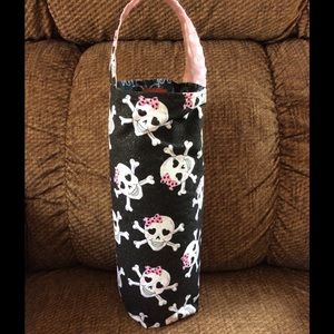 Wine Bottle Tote Bag Pink Skulls