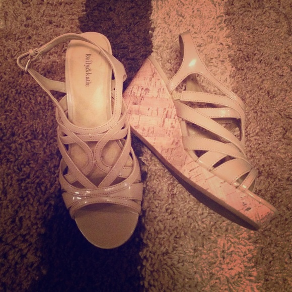 Tan buckle-up cork style wedges