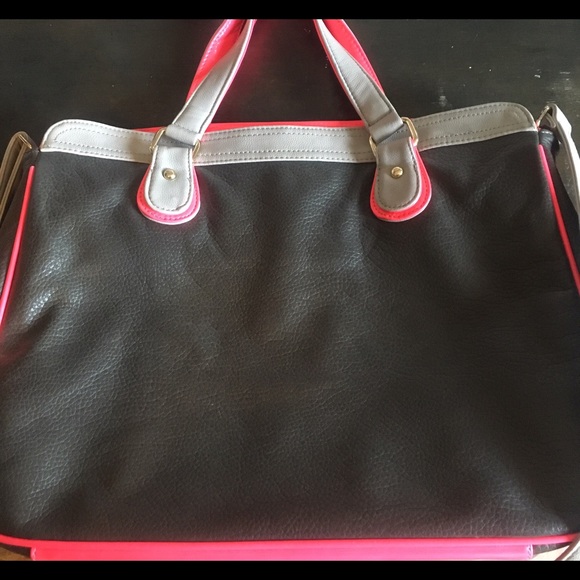 Grey and Hot Pink Leather Shoulder Bag