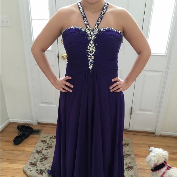 Purple prom dress with beautiful beading detail