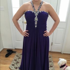 Purple prom dress with beautiful beading detail