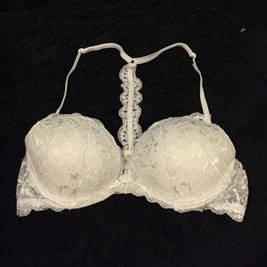 Pink White Lace T-Strap Bra