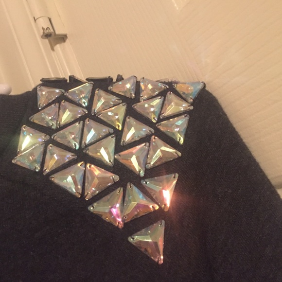 PINK dark grey sweatshirt w embellished shoulders - Picture 2 of 4