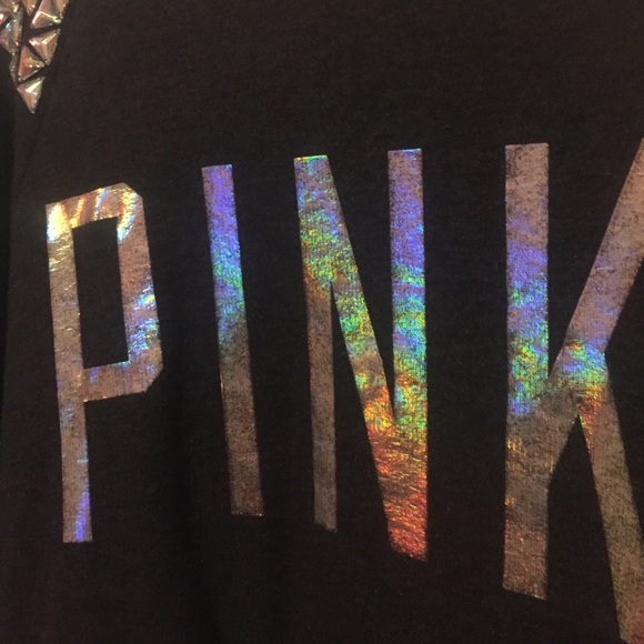 PINK dark grey sweatshirt w embellished shoulders - Picture 3 of 4