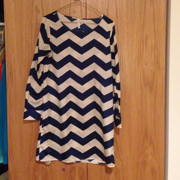 Blue and ivory chevron dress