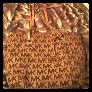 Authentic Michael Kors large gold MK logo handbag