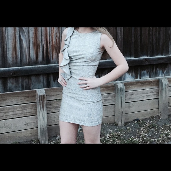 Shiny silver hailey logan Ruffled dress