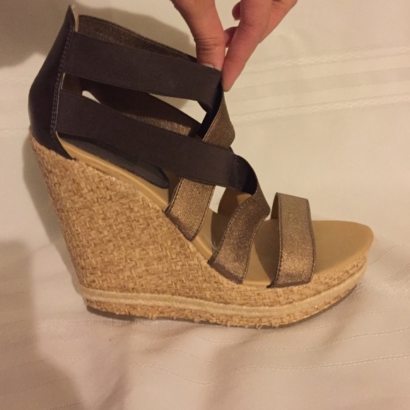 Brown and Gold Wedge Sandals