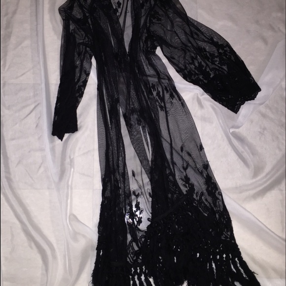 Long black lace cover up