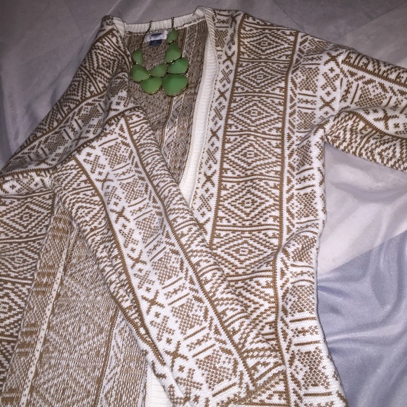 White and brown long cardigan
