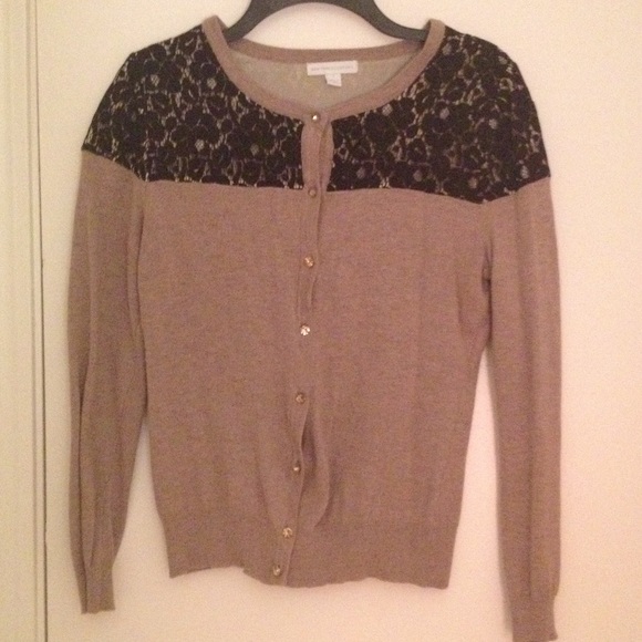 Brown cardigan with black lace top